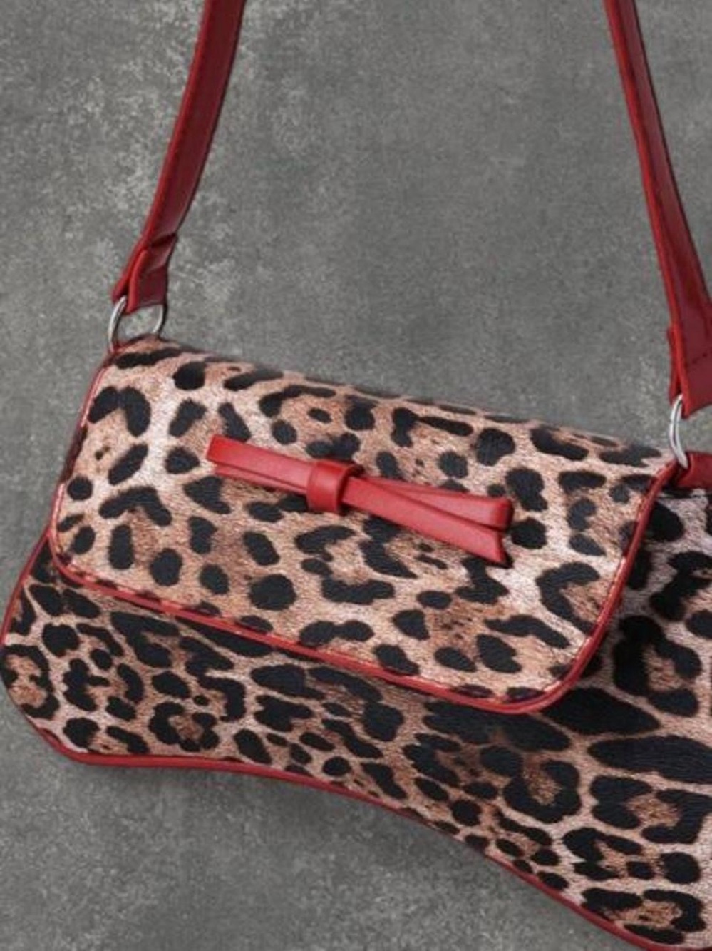 Leopard Print Shoulder Bag with Red Trim - Picture 4 of 4